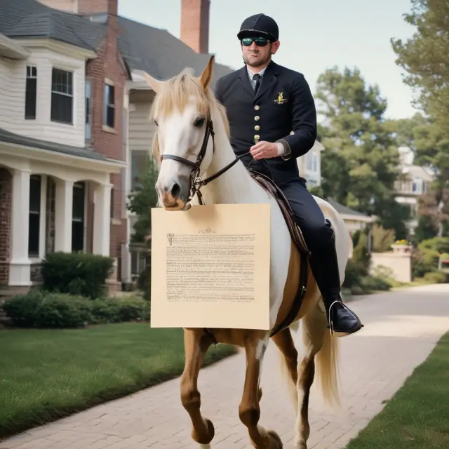 Rider carrying a scroll symbolizing breach letter, delivering hope to homeowners facing mortgage delinquencies