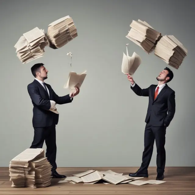 Jugglers gracefully managing legal documents and mortgage papers represent the challenges faced when defending against judicial foreclosures.