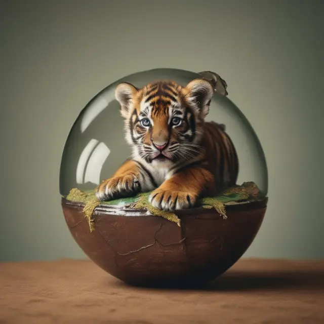 Globe with a tiger cub emerging, representing the growth and international influence of Tiger Management