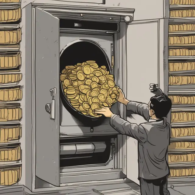 A pair of large hands adding golden coins to a jumbo CD vault, representing substantial financial growth for institutions.