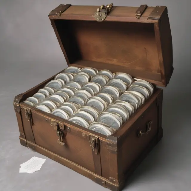 A large, golden treasure chest filled with various jumbo CD certificates, symbolizing the high returns and security of FDIC insurance for institutional investors.