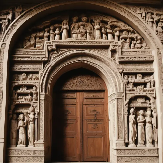 Visualization of a grand jumbo loan archway with carvings representing taxes and mortgage interest deductions