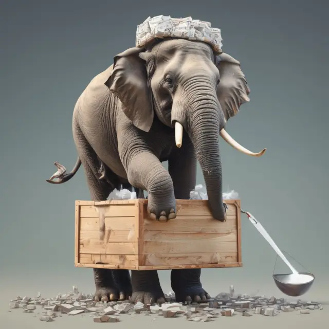 An elephant representing a jumbo loan struggles under the weight of tax burdens and SALT deduction limitations.