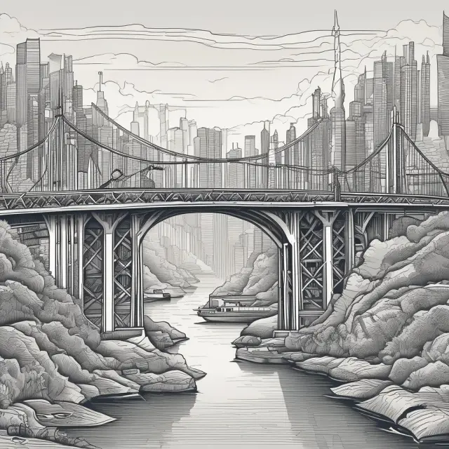 A bridge connecting companies (boats) to capital (water) through the regulatory oversight of the Securities and Exchange Commission (SEC, lighthouse)
