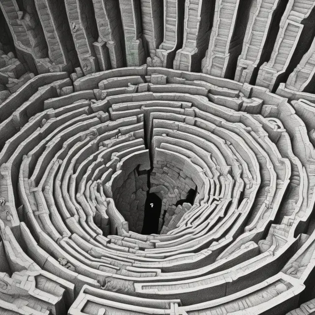 An institutional investor confidently navigating a winding labyrinth, symbolizing the complex world of junior debt investments.