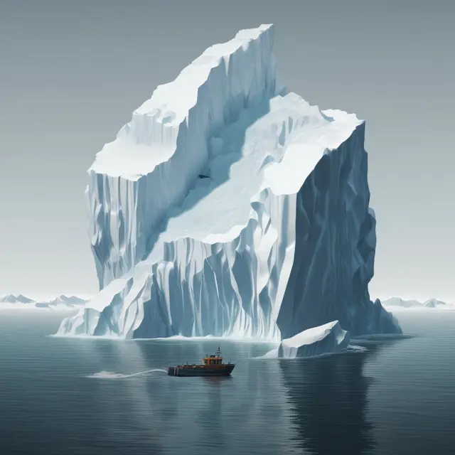 Submerged iceberg representing junior debt with hidden depths, contrasting the exposed tip of junior equity