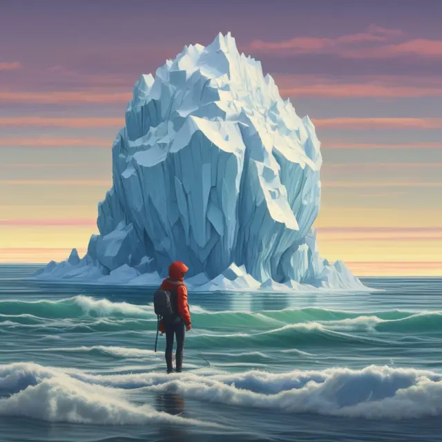 An iceberg symbolizing junior mortgage faces melting threats from three waves representing default, interest rate spreads, and collateral value risks