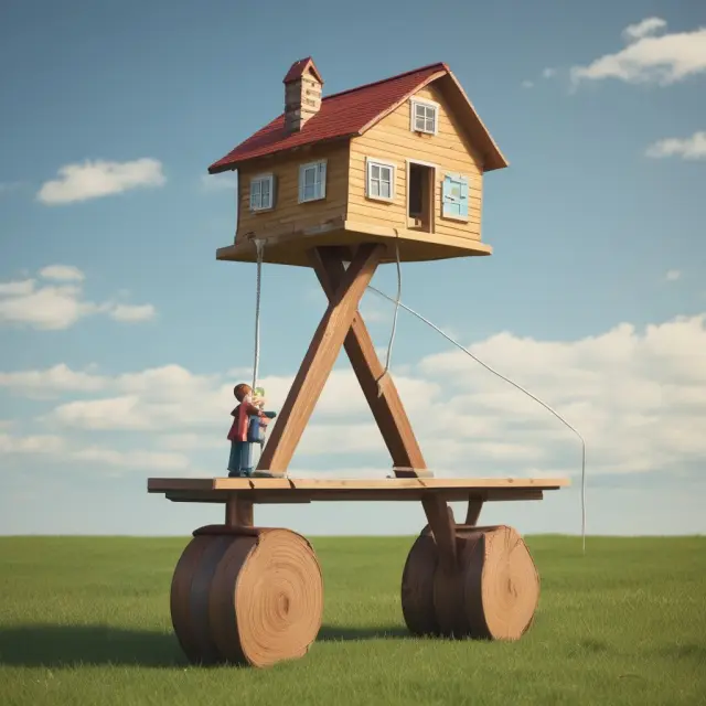 A seesaw with a junior mortgage token balancing above a senior mortgage token, representing the uncertainty in junior mortgage holders