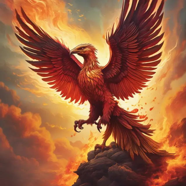A Phoenix rising from a sea of flames with stocks and bonds in its talons. Symbolizes the high risk, high reward nature of junior securities.