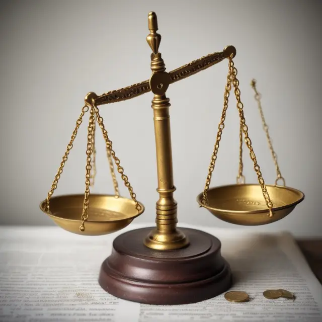 Golden coin representing just compensation on a balance scale, with eminent domain documents nearby