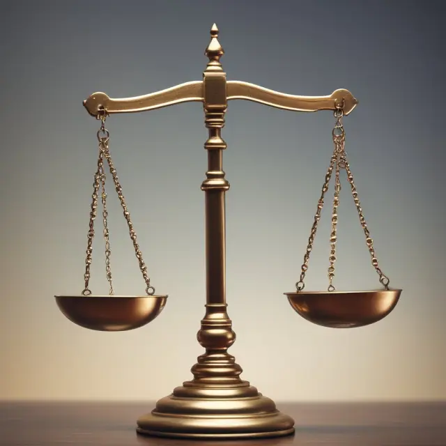 A justice scale tips towards a property owner on one side and the government on the other, symbolizing fair market value vs. just compensation in eminent domain cases.