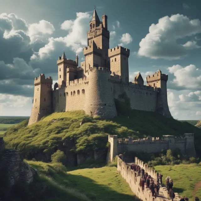 A group of board members gathered around a castle wall, shielding their corporation from invading hostile bids