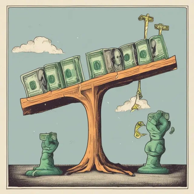 Equilibrium of GDP and Money Supply Growth: A balance beam represents economic stability as Milton Friedman