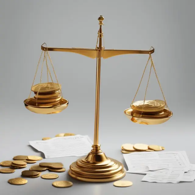Golden scale weighing benefits (coins) against drawbacks (empty ballots) in the context of investing in non-voting shares