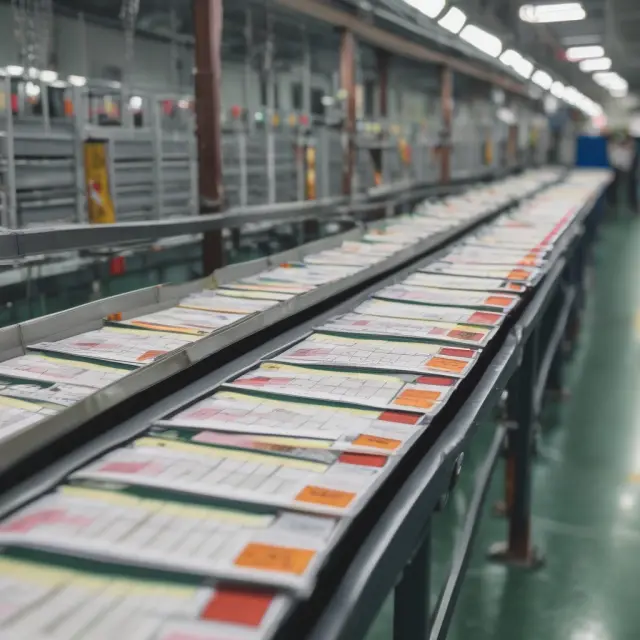 Visualization of the Japanese Kanban system with cards moving through a production line