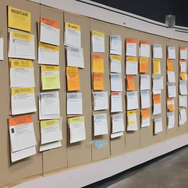 Visual representation of a kanban board with cards moving smoothly, symbolizing continuous improvement and efficient processes.