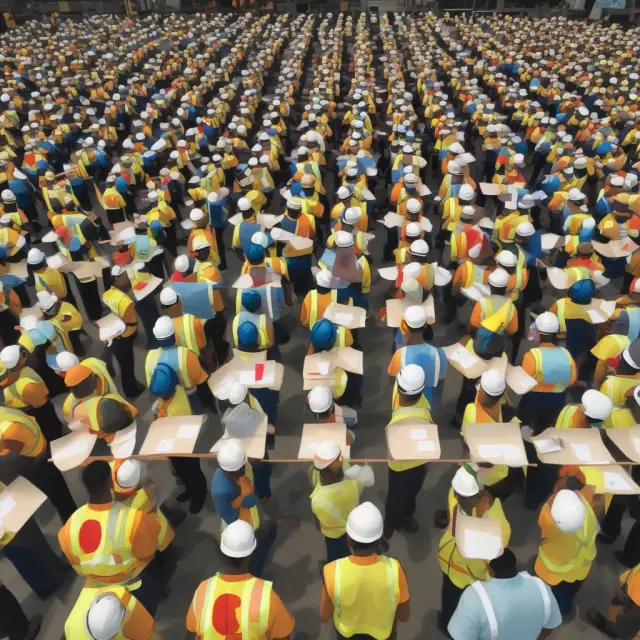 Workers assembling products with cards signaling for just-in-time inventory replenishment