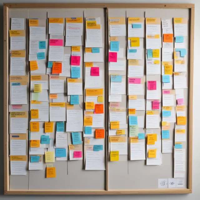 A vibrant kanban board illustrates continuous workflow, with cards moving seamlessly between columns for planning, development, testing, and delivery.
