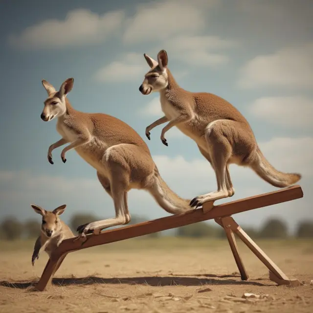Three kangaroos balancing on a see-saw: credit risk (left), interest rate risk (middle), and market risk (right)