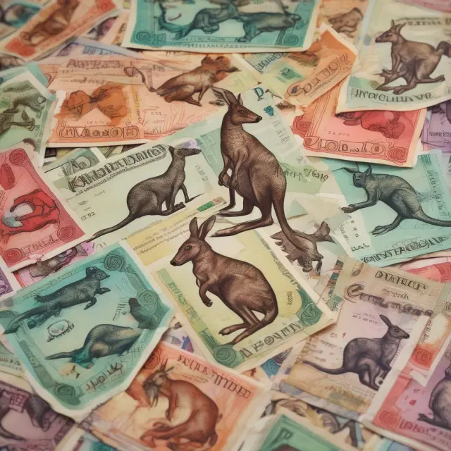 A kangaroo pouch brimming with various stocks and bonds, representing the All-Ordinaries Index