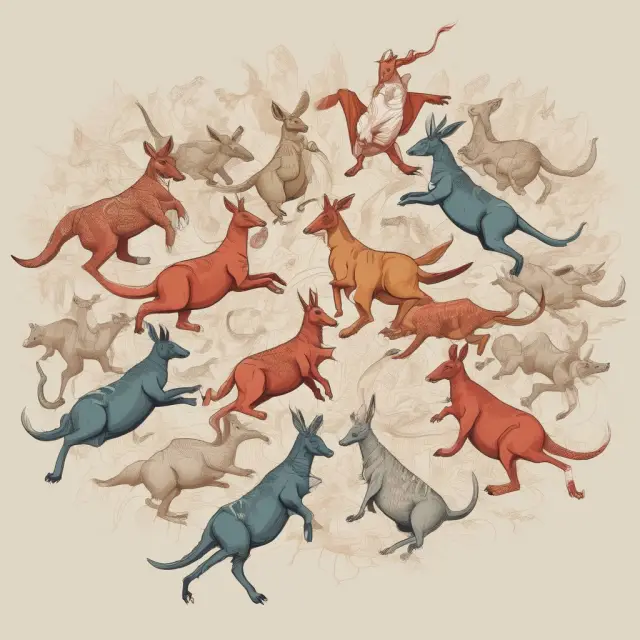 A playful kangaroo jumping between international bond markets (Samurai, Maple, Matador, Yankee, Bulldog) to illustrate strategic debt issuance and financial diversity.