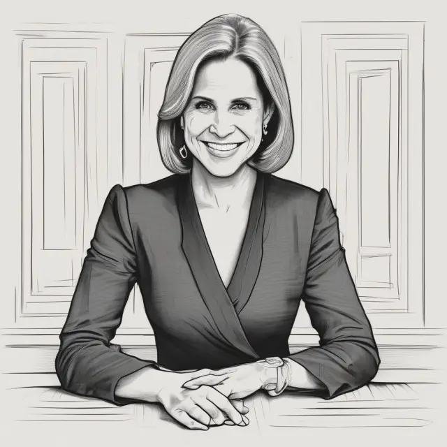 Katie Couric symbolically navigating a tightrope between privacy and transparency while businesses watch below