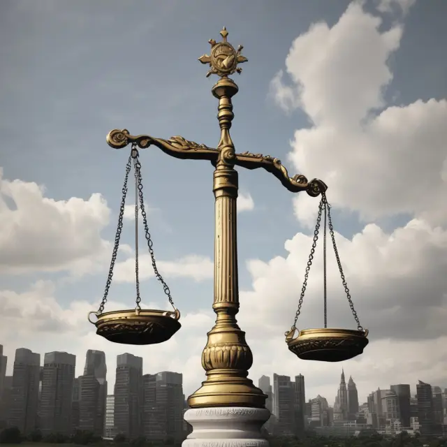 A golden scale represents the Kazakhstan National Fund, balanced between a political vulture and market owl