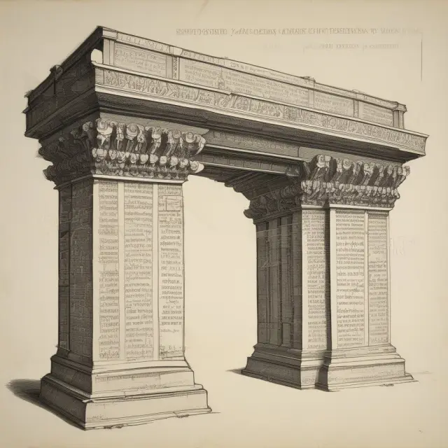 A stylized representation of the KBW Bank Index FAQ section with 24 financial pillars supporting an ancient parchment inscribed with