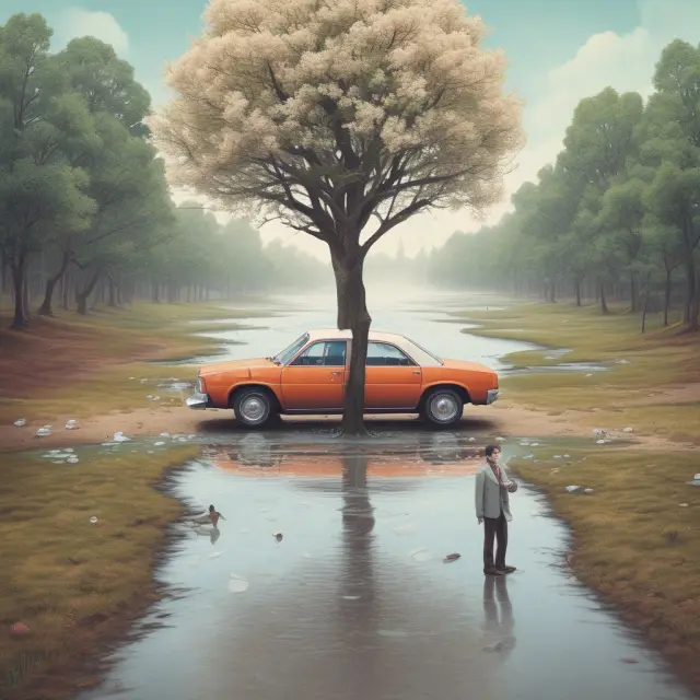An investor at a crossroads with three paths: Surrendering Assets, Redeeming Assets, and Liquidating Assets represented by an abandoned car, blooming tree, and melting ice cubes.