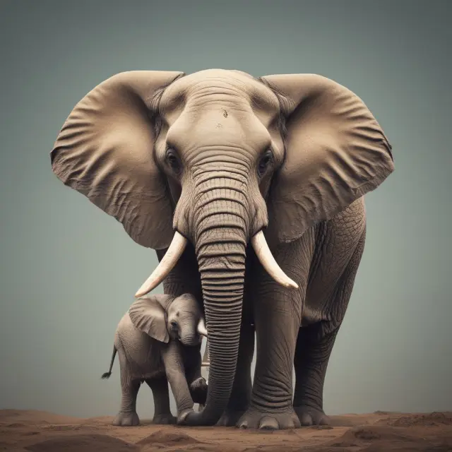 An elephant supporting a smaller elephant symbolizes the parent company