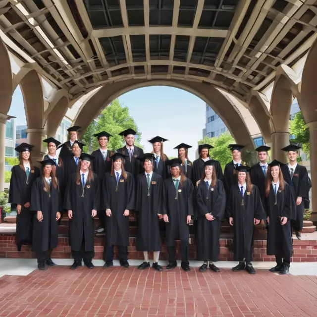 Graduates from the Kelley School of Business reaching for opportunities in urban areas, forming a symbolic bridge towards their careers