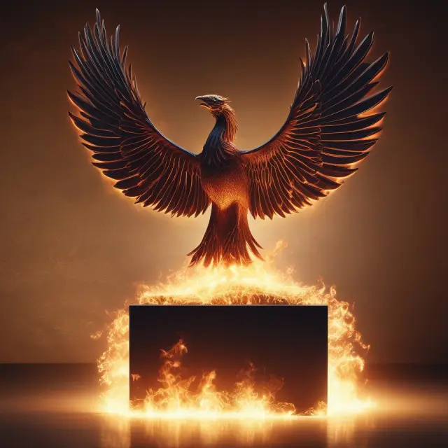 An image of a mythical Phoenix emerging from a modern fireplace, representing the transformative impact Kenneth I. Chenault had on American Express