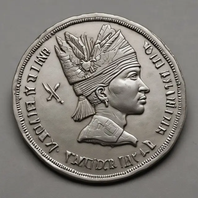 Maasai warrior with a Kenyan shilling coin atop his head, representing economic stability in Kenya.