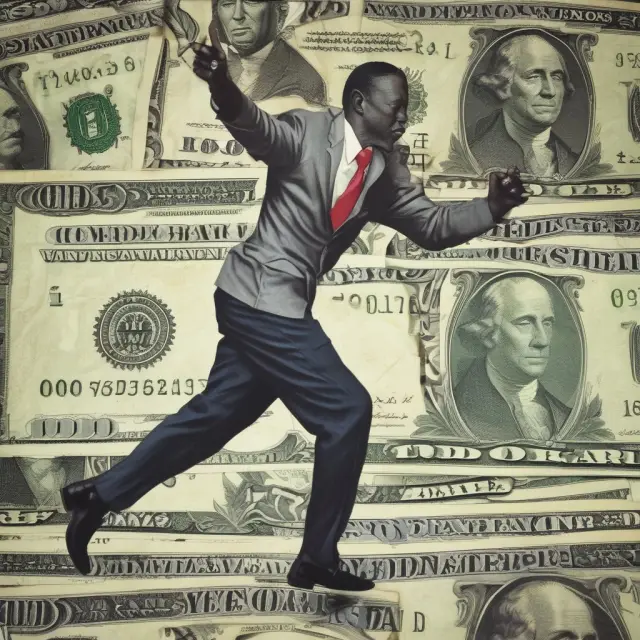 Image of a vibrant Kenyan shilling coin twirling around against a backdrop of US dollar bills