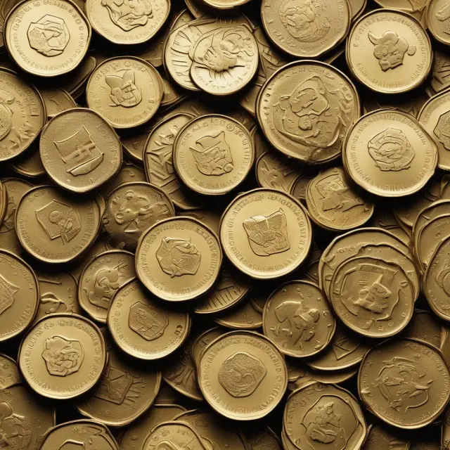 A collection of gold coins symbolizing key currencies, forming the base of a complex international trade jigsaw puzzle