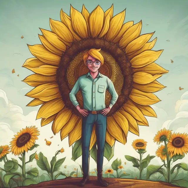 Sunflower symbolizing employee growth with engaged team members working together in a harmonious environment