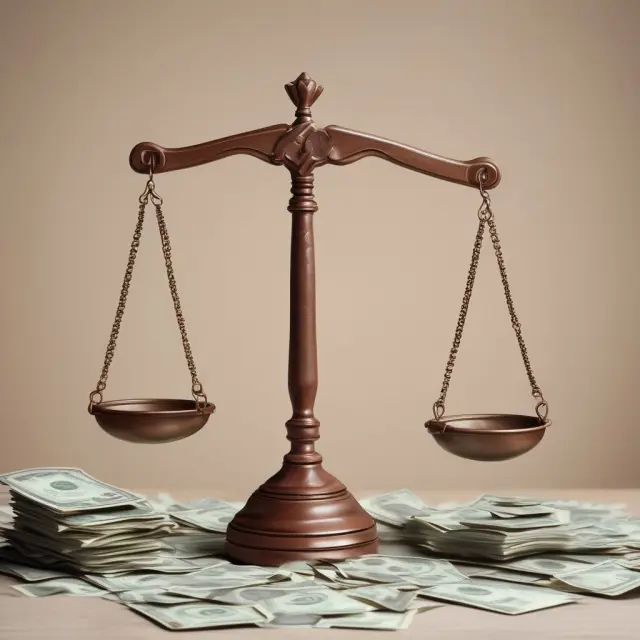A set of scales tips towards key money, symbolizing its power and impact on the rental market