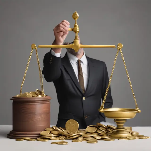 An image of the Federal Reserve Chair holding a scale, weighing gold coins (representing high key rates) against a small, wilting tree (symbolizing economic growth)