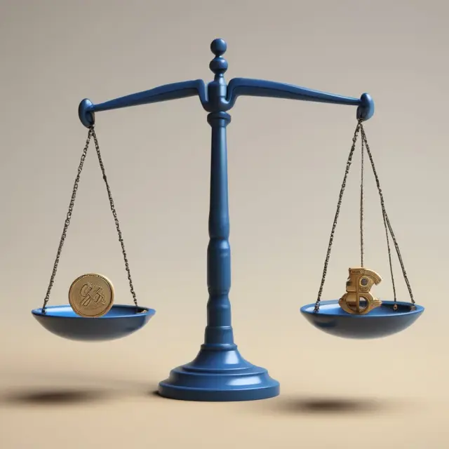Balanced scales with key ratios and industry averages to assess a company