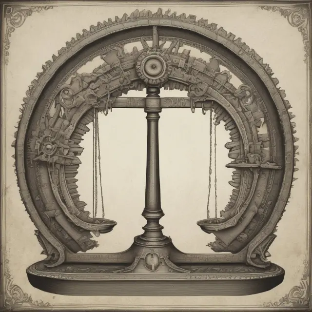 A balance scale tips as interconnected gear-like key ratios engage, symbolizing the importance of assessing multiple financial metrics in financial analysis.