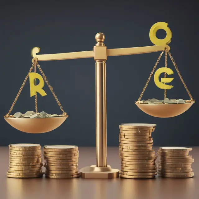 Three scales illustrating ROA, P/E, and Working Capital ratios for ABC Corp. Scales tip towards gold, indicating favorable financial performance.
