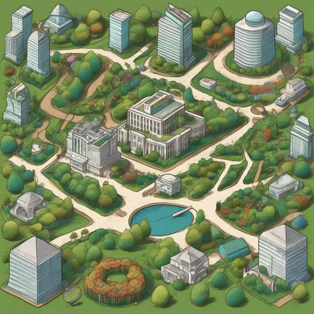 A blooming technology garden represents growth and innovation, contrasted by a sturdy bank fortress symbolizing financial stability through capital strength.