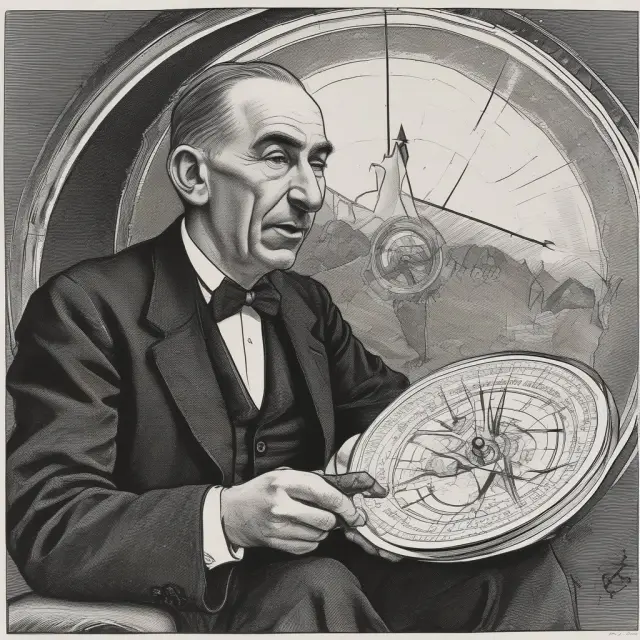 A compass navigating stormy seas, symbolizing John Maynard Keynes