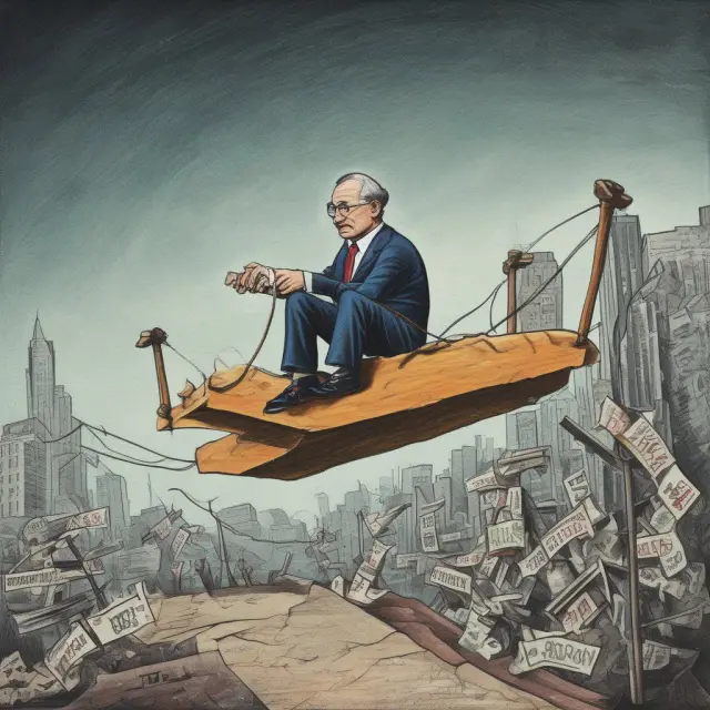 A central bank governor on a see-saw balances inflationary pressures and economic downturns while implementing Keynesian monetary policies