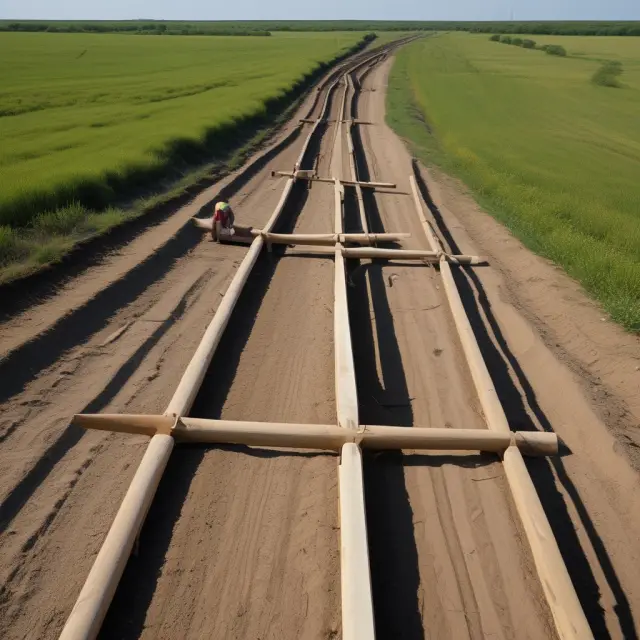 A seesaw with one side representing political ambitions for Keystone XL, the other side symbolizing environmental concerns. The balance precariously teeters as oil barrels and protestors weigh in.