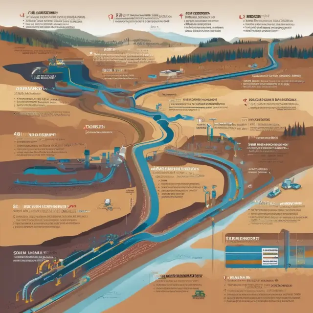 An image depicting oil sands mining and in-situ recovery merging with a pipeline system, symbolizing the technological process of extracting crude from the ground and transporting it via pipelines