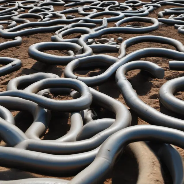 Serpents representing FERC and State Department regulating the flow of a pipeline carrying oil drops