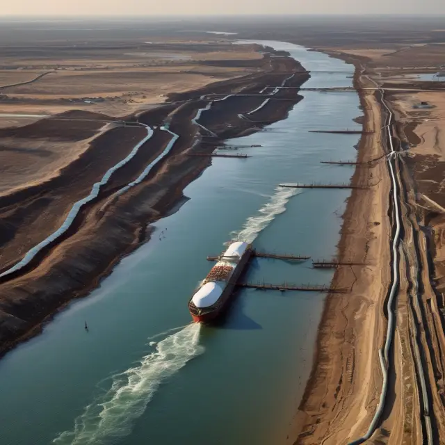 A wave made of oil barrels symbolizing imports flowing around a pipeline represented by a keystone XL, illustrating the impact on energy security with market dynamics
