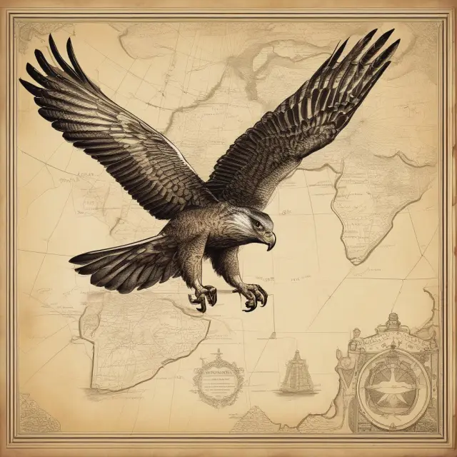 A majestic falcon with an open map of Kuwait beneath it, symbolizing the Kuwait Investment Authority