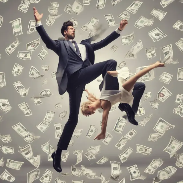 Two dancers balancing on a seesaw, representing investors and lenders, with kickers acting as the balance, allowing them to strike a rewarding equilibrium.